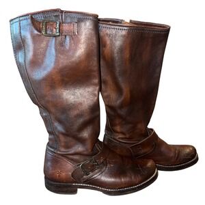 Frye Veronica Slouch Dark Brown Leather Engineer Moto Boots 77609 Womens 8.5B